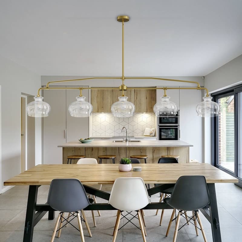 Modern Brass Chandelier Kitchen Island Pendant Light with Glass Shades