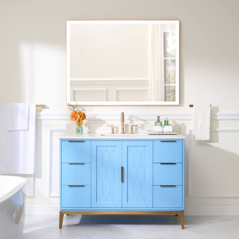 35''H Solid Wood Bath Vanity with Stain-resistant Carrera White Quartz Top and Sink