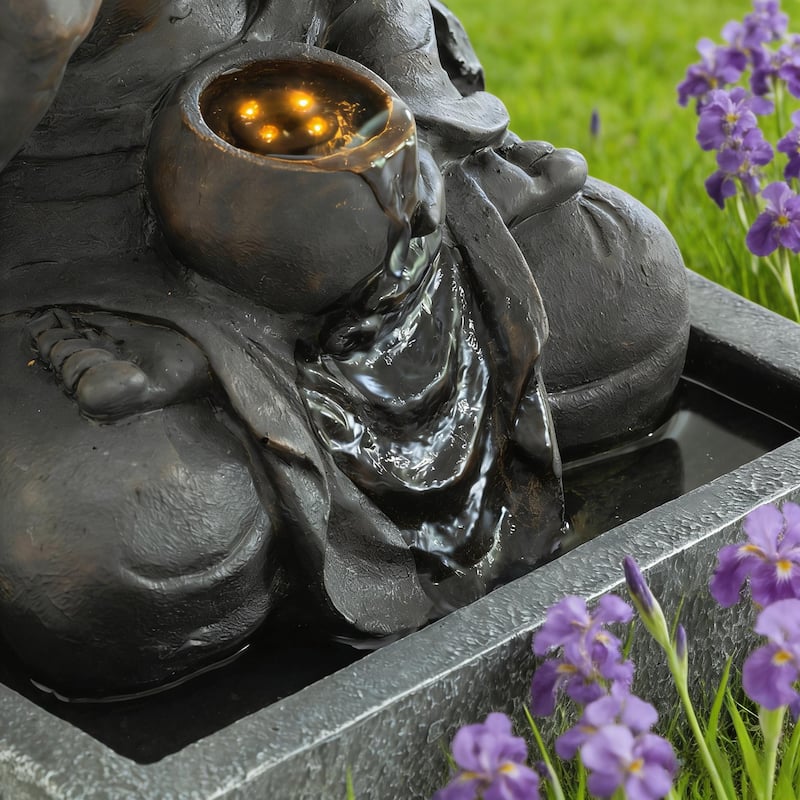 GDFStudio - Zen Fengshui 28" H Outdoor Freestanding Buddha Water Fountain with Calm Cascading Waterfall & LED Lights