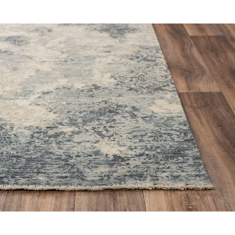 Alora Decor Intrepid Blue, Beige, and Ivory Distressed Classical Wool Rug