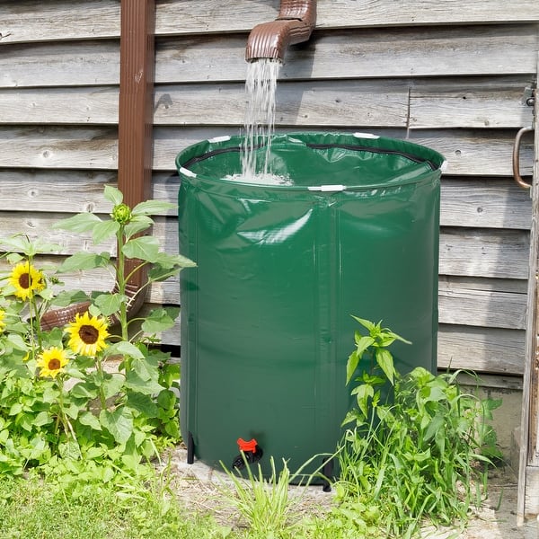 slide 2 of 11, Green 66 Gallon Collapsible Green Rain Barrel for Water Collection - 23.6”L x 23.6”W x 34.6”H
