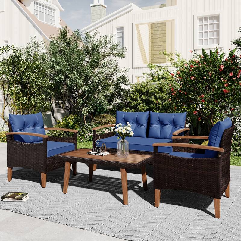4-Piece Patio Seating Set with Wood Table