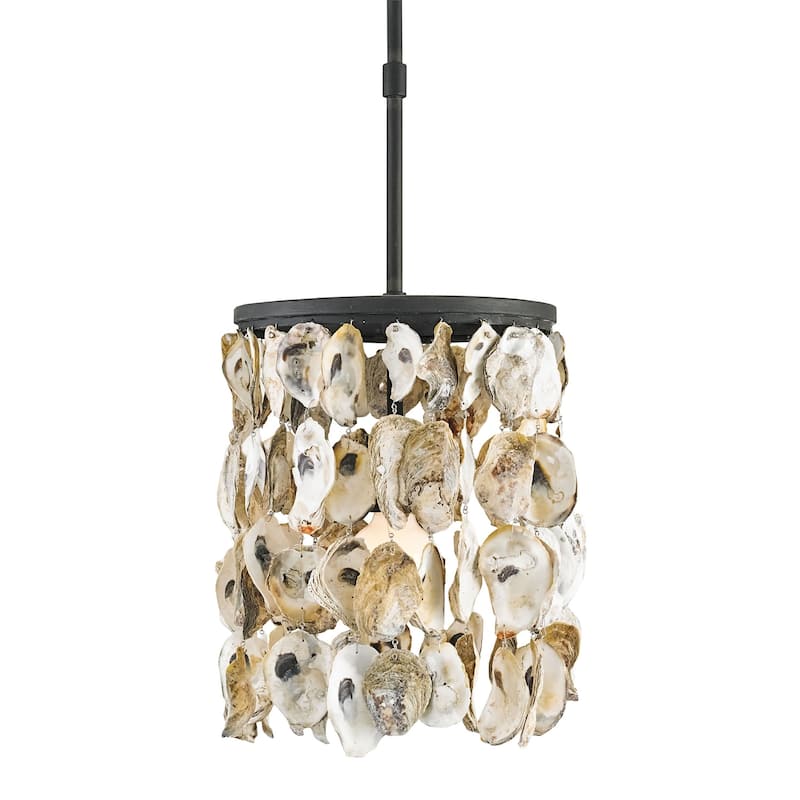 Currey & Company Stillwater Oyster Shell Pendant - 17"h x 12"dia - 17"h x 12"dia - Blacksmith/Natural
