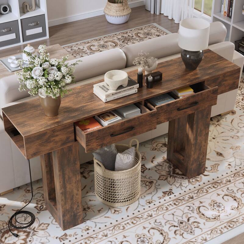 63-Inch Long Console Table, Wooden Rectangular Sofa Table Behind The Couch, Farmhouse Entryway Table for Entrance
