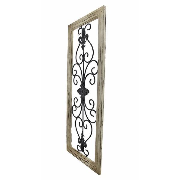 Distressed Wooden Tan Frame Wrought Iron Fleur De Lis Wall Frame Wrought Iron Fleur De Lis Wall