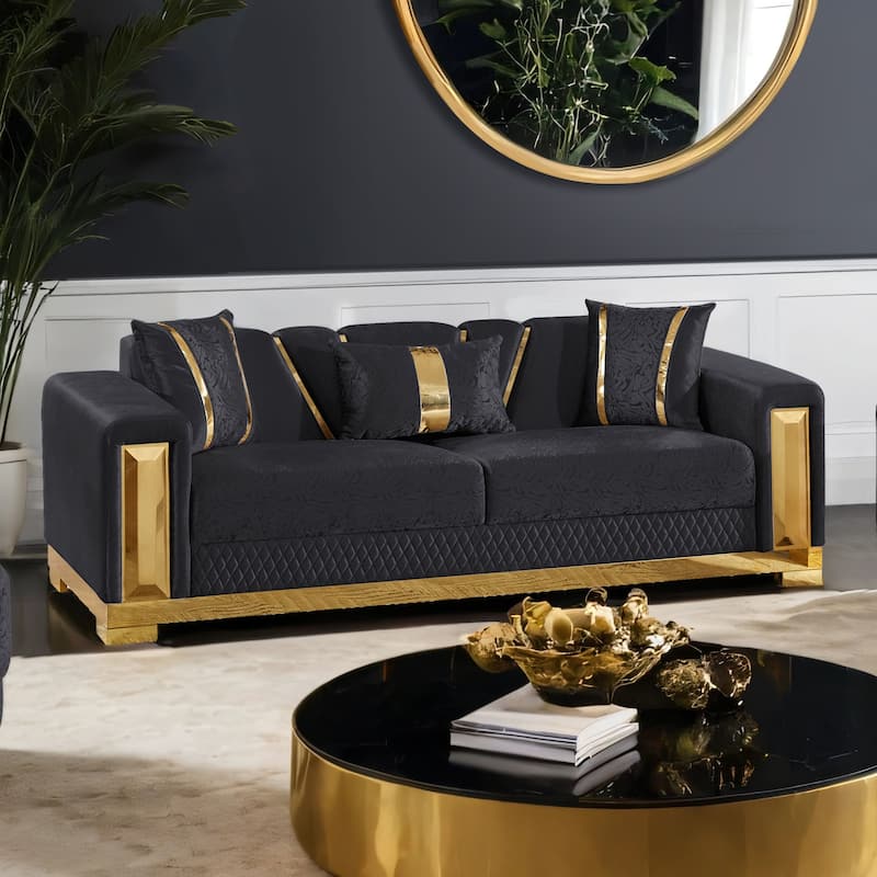 Furniture of America Maxine Glam Solid Wood Sofa with Accent Pillows - Black