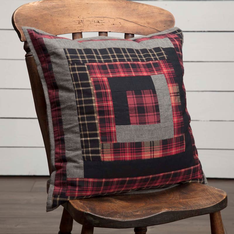 Cumberland Patchwork Pillow 18x18 - Accent - Pillow 18x18 - Polyester - Chili Pepper/Caviar/Natural