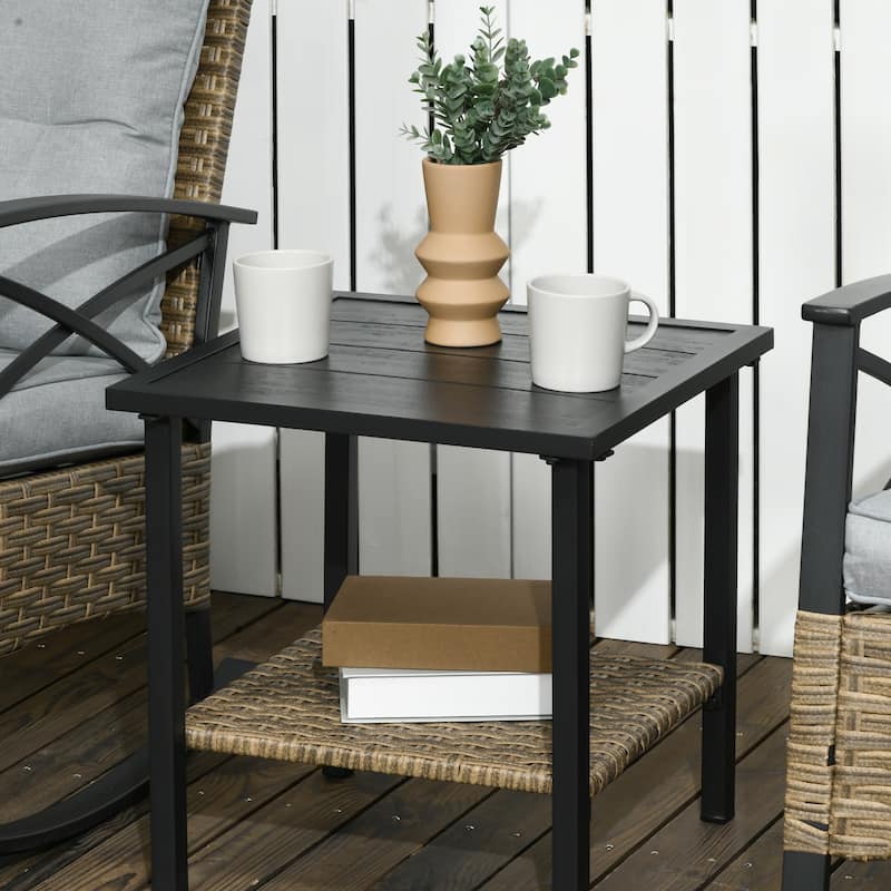Outsunny 3 Piece Rocking Wicker Bistro Set, Outdoor Patio Furniture Set with two Porch Rocker Chairs - N/A