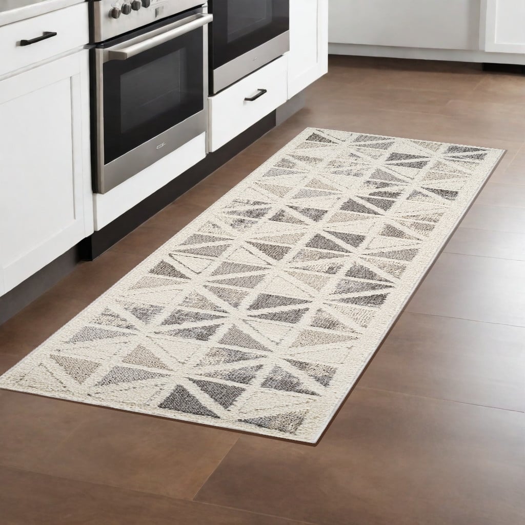 Biwe Distressed Geometric Stain Resistant Woven Durable Area Rug By HomeRoots - 2' X 8'