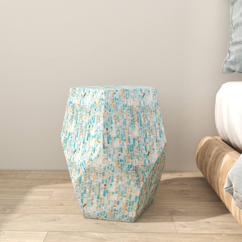 Mother of Pearl Shell Handmade Accent Table - Cream or Multi Colored