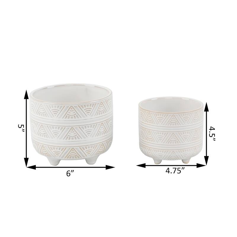 6" & 4.75" Sunrise Footed Ceramic Planter Set of 2