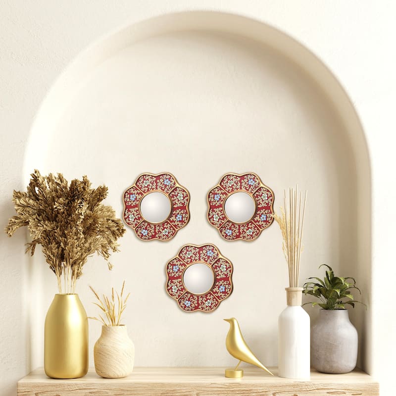 NOVICA Handmade Spring Reverse Painted Glass Accent Mirrors (Set Of 3)