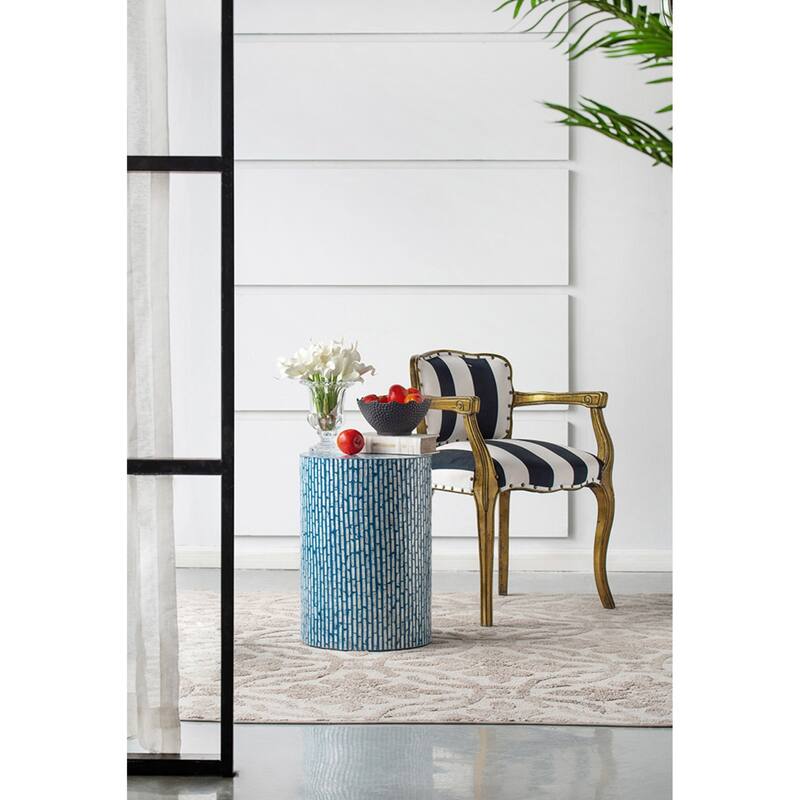 Geometric Capiz Shell Inlay Accent Stool - 19.5" - Blue and White