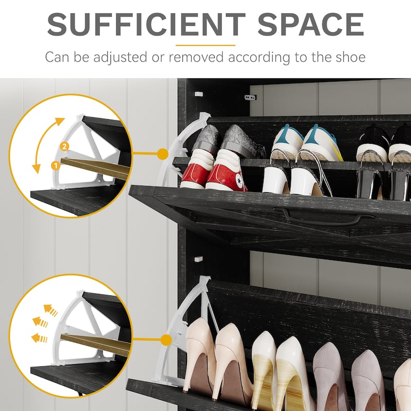 Moasis Farmhouse Flip Shoe Cabinet Shoe Storage Cabinet with 3 Flip Doors Adjustable Shelf - 31.4"L x 8.8"W x 53.1"H