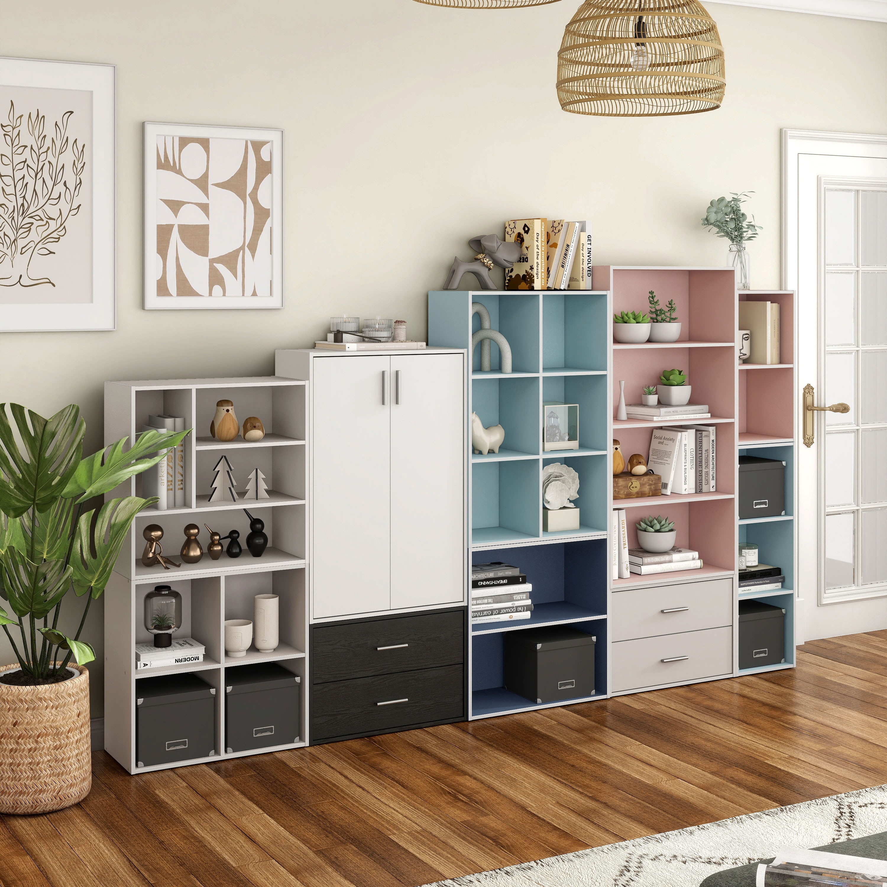 DH BASIC Modern Stackable Storage Organizer Bookcase with Doors