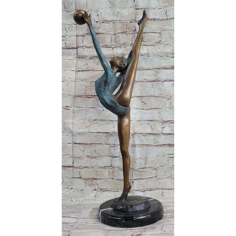 Signed Original Collett Gymnast Balancing Ball Bronze Sculpture Statue 24 Inches X 12 Inches