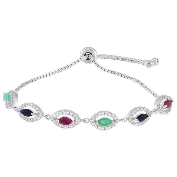 Marquise-Cut Ruby, Emerald & Sapphire Bolo Bracelet, Sterling Silver. Opens flyout.