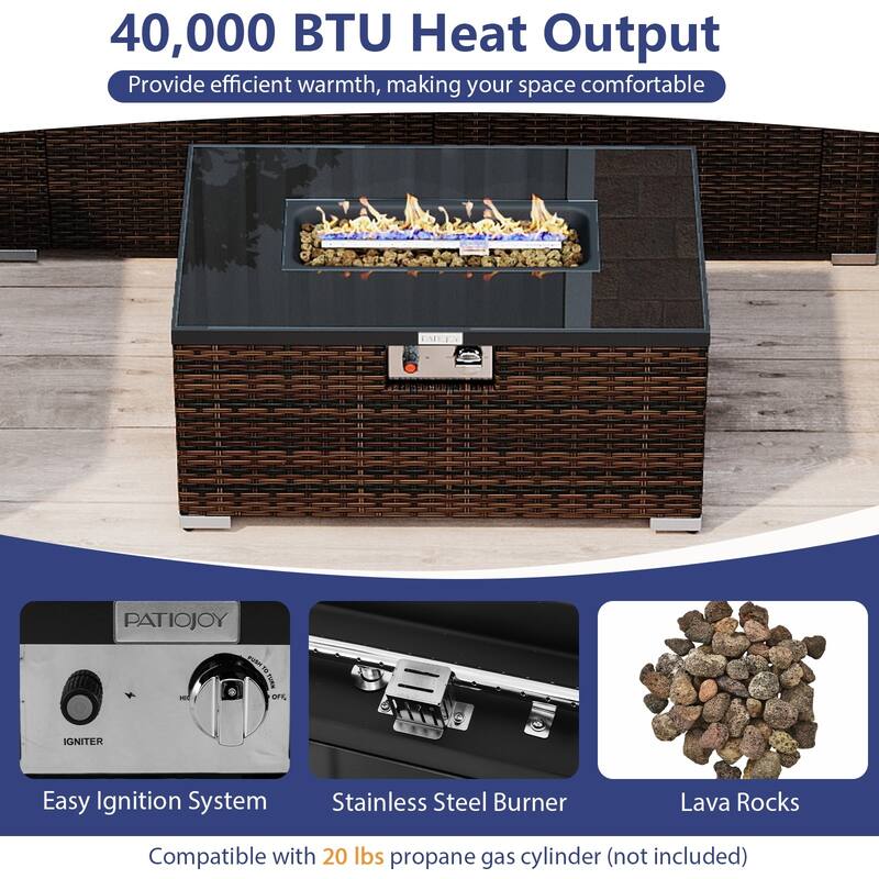 Gymax 7 PCS Patio Furniture Set 40000 BTU Gas Fire Pit Table Propane