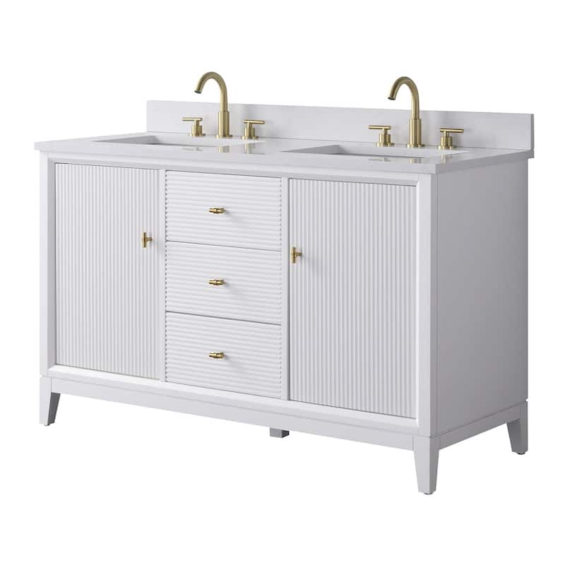 Vanity Art 54" Freestanding Bathroom Vanity with Engineered Marble Top and Sinks