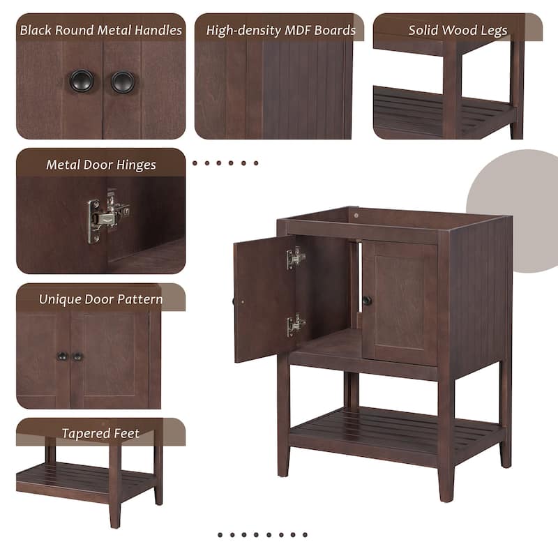 MDF Freestanding Bathroom Vanity Without Counter Top in Brown, Bathroom Storage Cabinet with Doors and Open Shelf - 24" x 18"