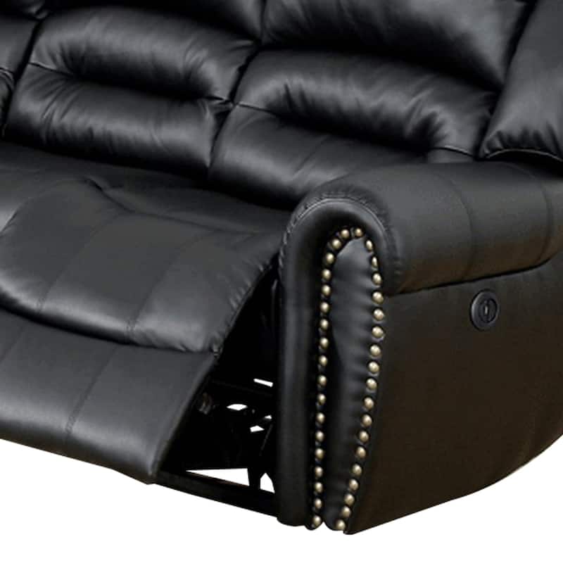 Qox Power Reclining Sectional Sofa Set, USB Port, Bonded Leather, Black