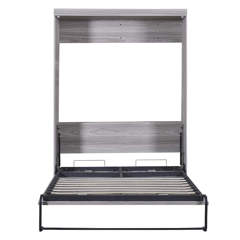 Grey Full Size MDF and Metal Murphy Bed - Space-Saving Design with Foldable Cabinet