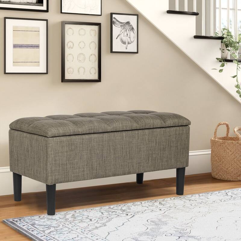 Adeco Storage Ottoman Upholstered Modern End of Bed Bench Living Room