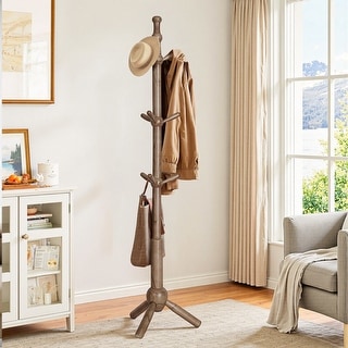 Solid Wood Freestanding Coat Rack Hanger, Coat Tree with 9 Hooks - 74"H x19.29"W