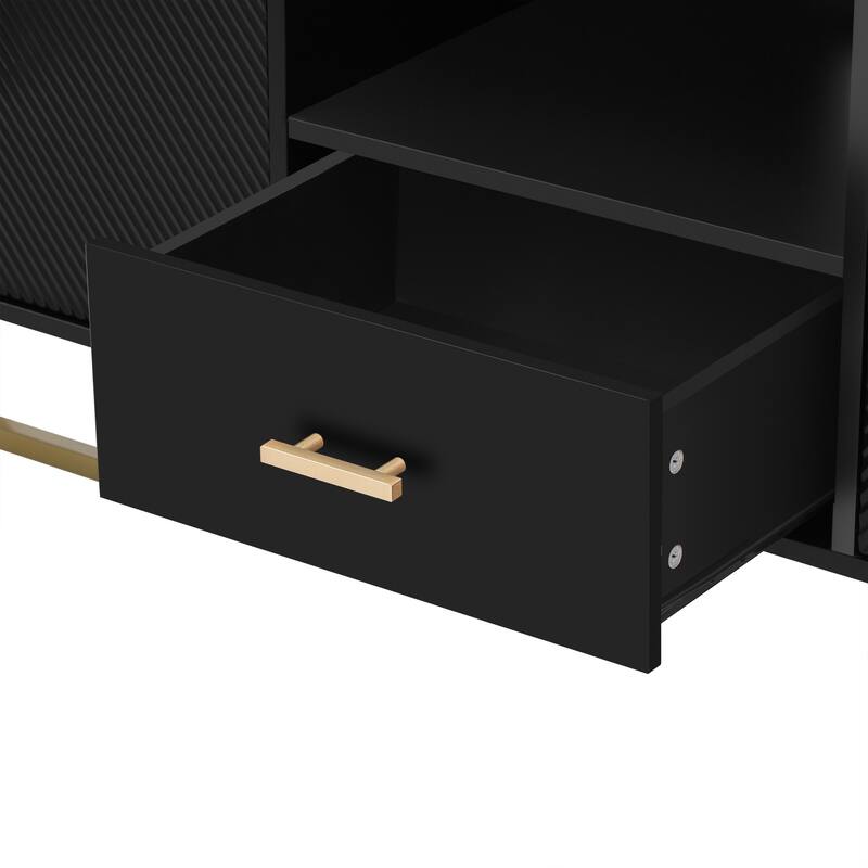 Roomfitters Modern TV Stand for up to 70 Inch TV, Media Cabinet with Drawer, Metal Legs and Safety Features, Black