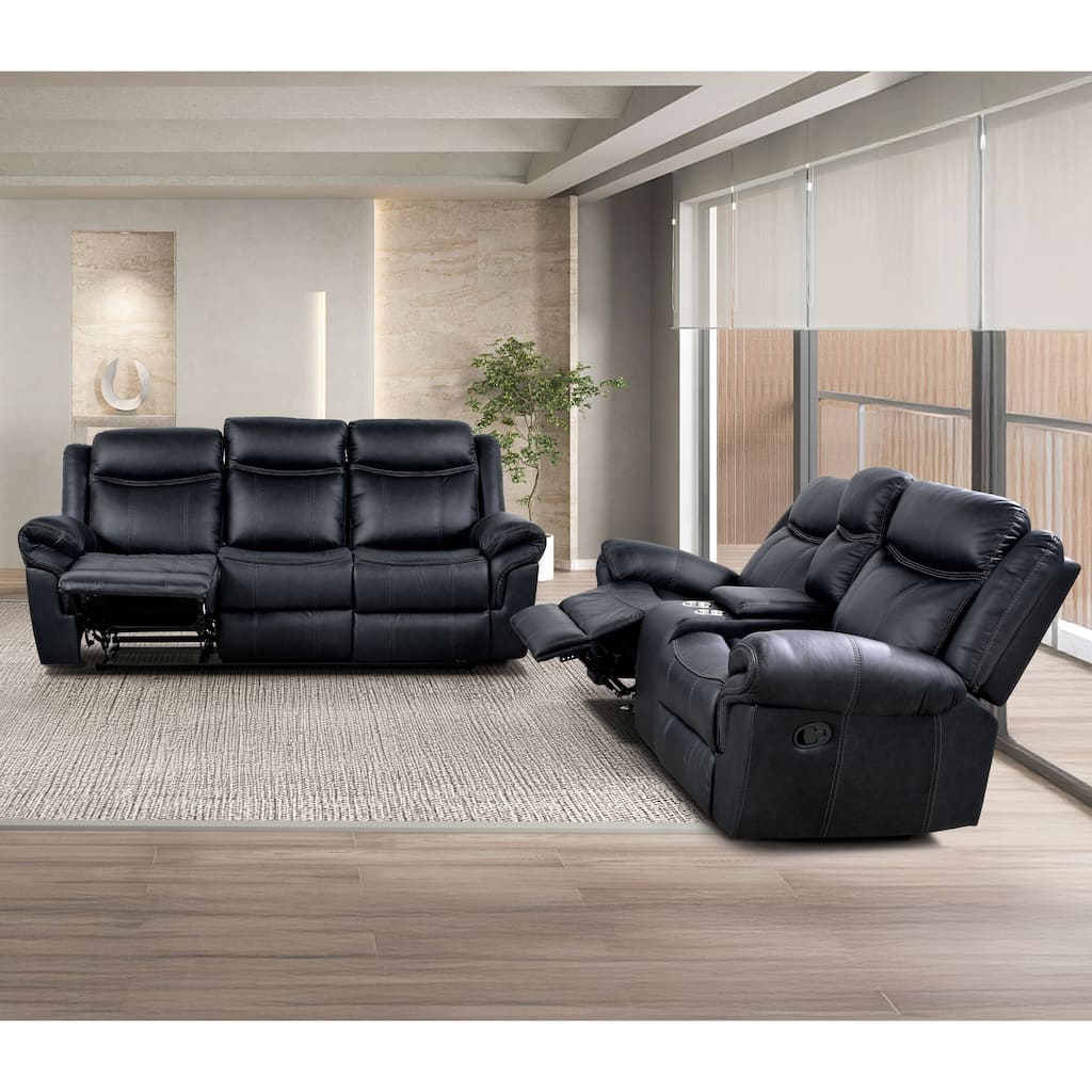 Verne Modern 2-Piece Brown Leather Manual Reclining Sofa Set with Cup Holders