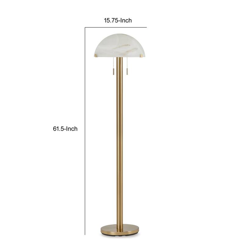 Sein 62 Inch Floor Lamp, Double Pull Chain Switch, Glass Dome Shade, Brass