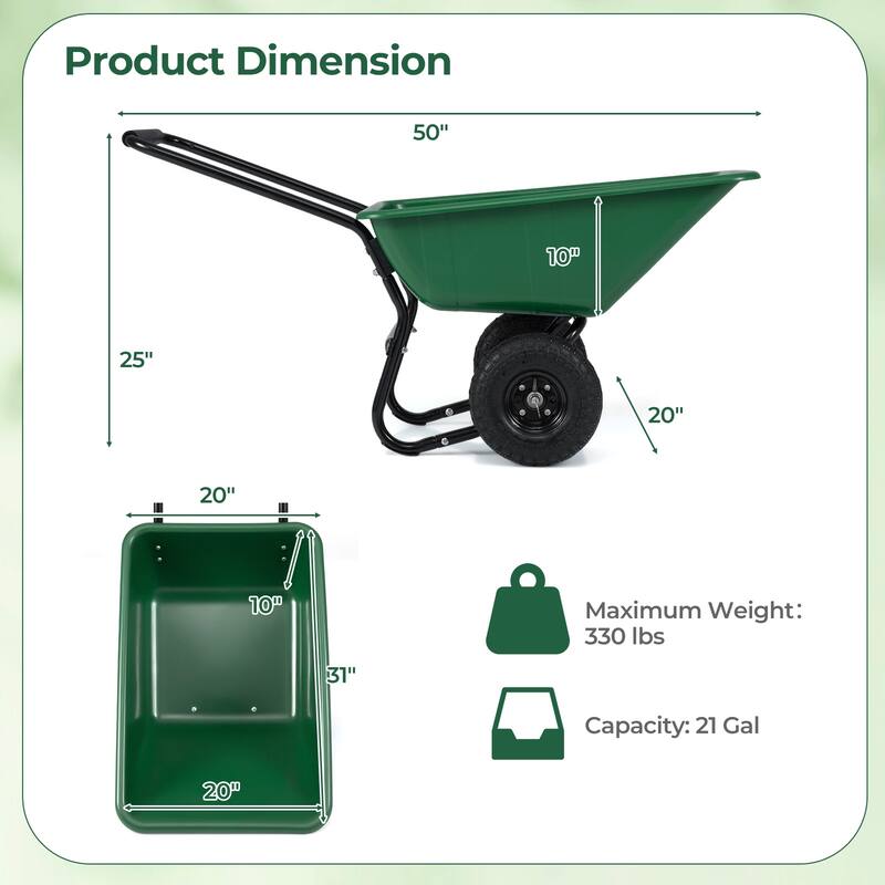 Gymax Dual-Wheel Wheelbarrow w/ Pneumatic Tires 330 LBS Load Capacity