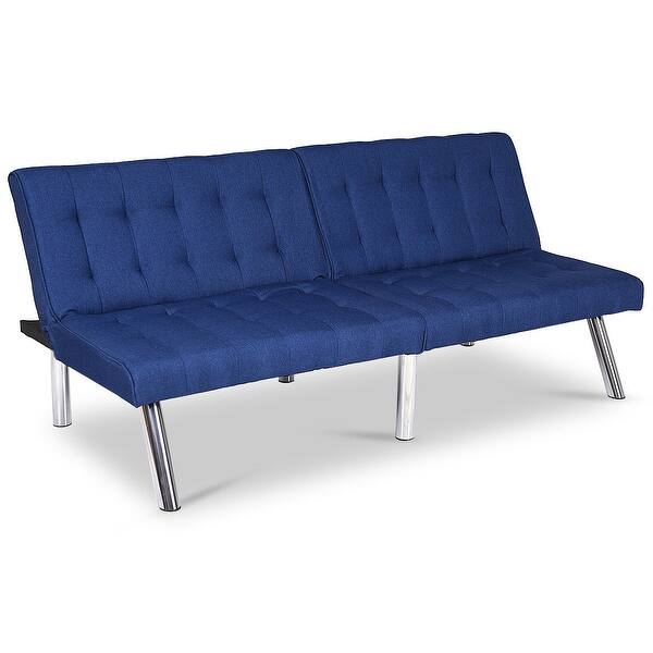Shop Costway Split Back Futon Sofa Bed Convertible Couch Bed Recliner Sleeper Chrome Leg Navy Overstock 24253808