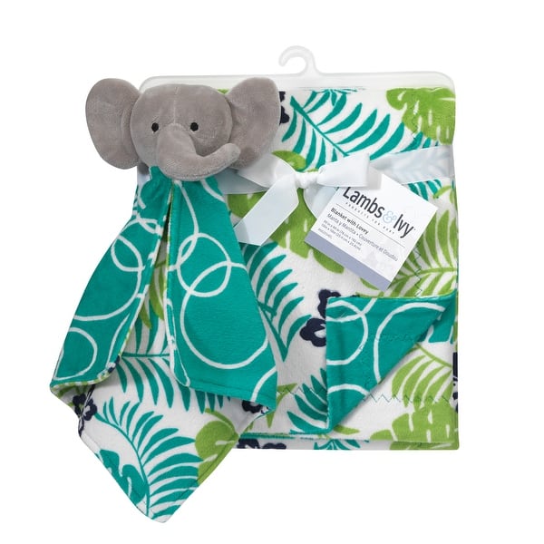 Download Lambs Ivy Blue Green Gray Tropical Leaf And Bubble Baby Blanket W Elephant Lovey Overstock 24040401