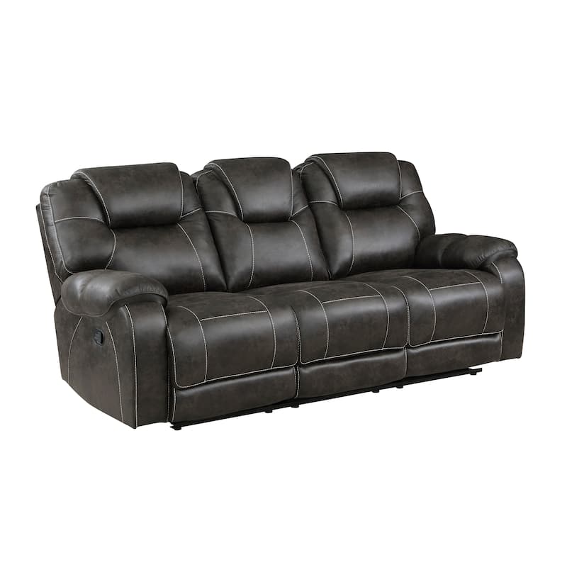 Flannery Polished Microfiber Manual Double Reclining Sofa - Chocolate