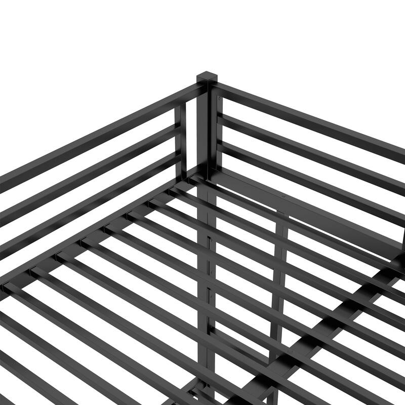 Heavy-Duty Metal Queen Over Queen Bunk Bed Frame for Home or Dorm Use with Double Ladders, Slats Support and Underbed Storage