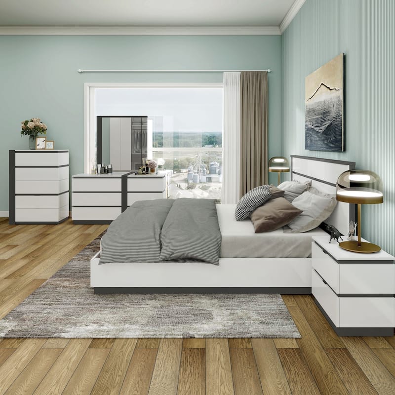 Conjira Modern White Wood 6-Piece Platform Bedroom Set (USB) by Furniture of America