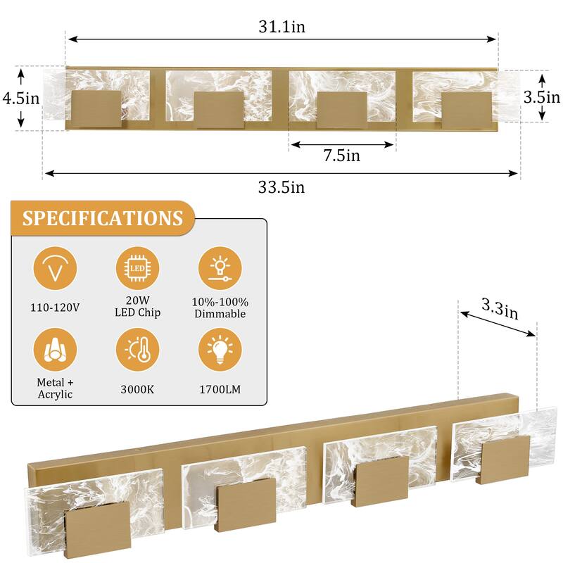 Modern Bathroom Vanity Light LED Dimmable Wall Sconce with UL Certified - 16 inches and above