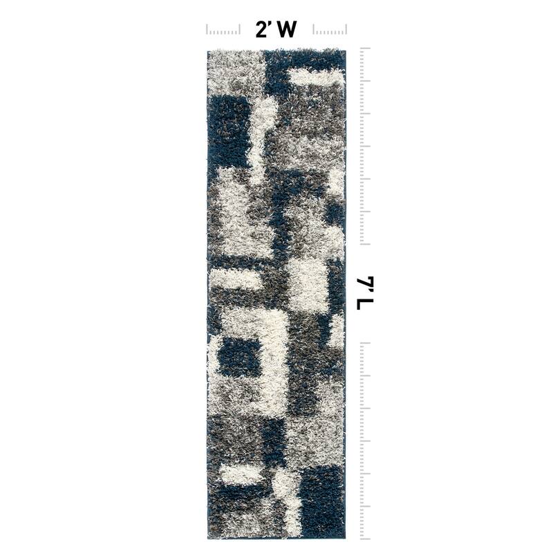 World Rug Gallery Distressed Modern Boxes Plush Shag Area Rug