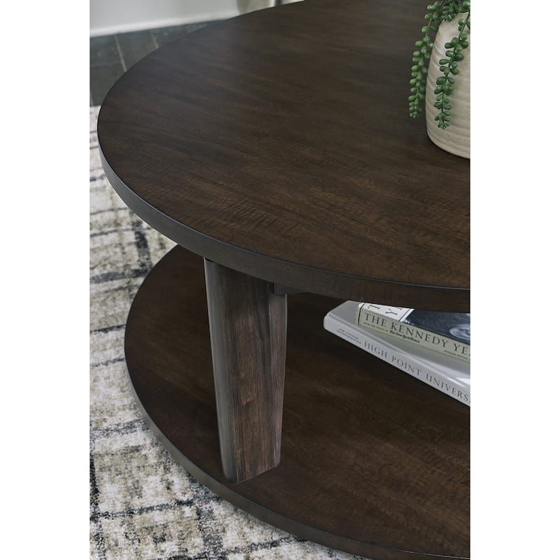 Signature Design by Ashley Korestone 2 Dark Brown Coffee Table - 42" W x 42" D x 19.88" H