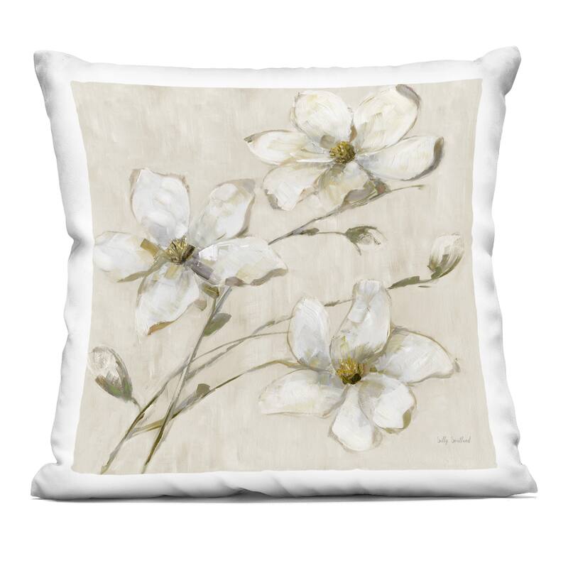 Stupell Neutral Tone Dogwood Flowers Decorative Printed Throw Pillow Design by Sally Swatland - Accent - Polyester - Off-White - Single