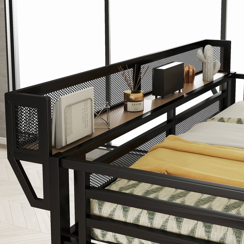Full Loft Bed with Desk and Charging Station, Full Size Metal Loft Bed with Stairs and Light for Kids Teens