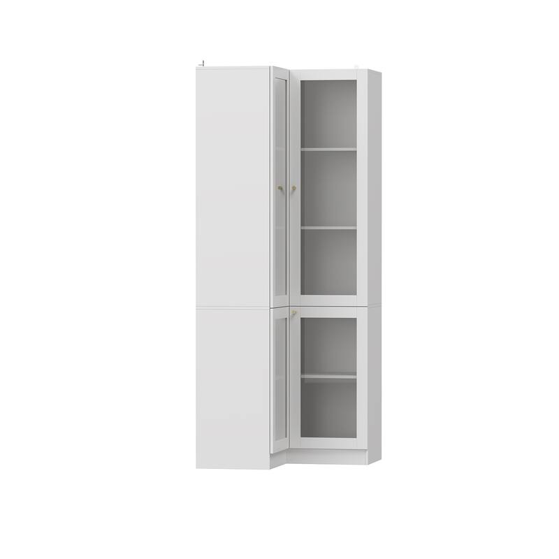 Corner Display Panrty Curio Cabinet with Acrylic Doors White Bookcase - 31.5"X78.7"