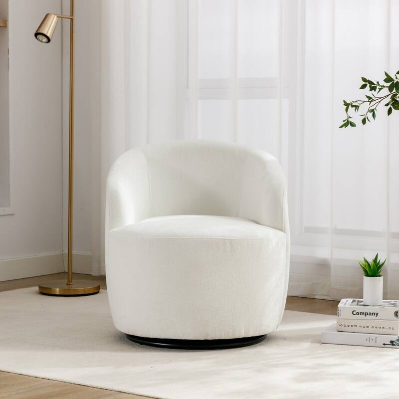 Chenille Fabric Swivel Accent Barrel Armchair with Coating Metal Ring