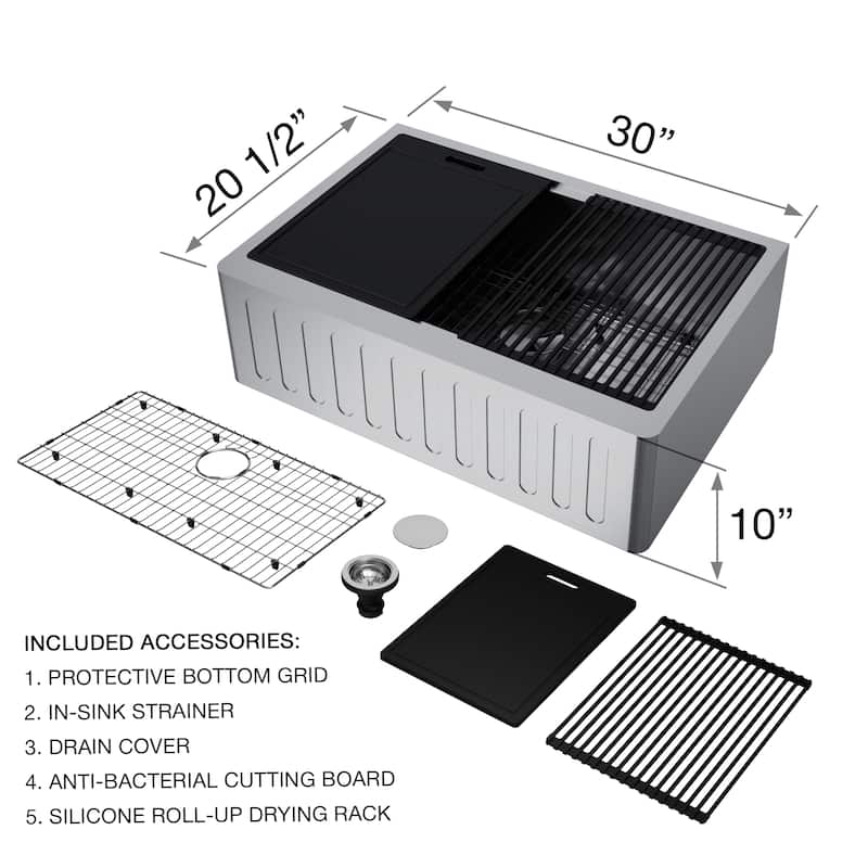 VIGO Oxford Stainless Steel Single Bowl Slotted Apron Farmhouse Kitchen Sink and Accessories
