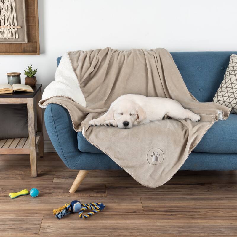Waterproof Blanket for Dogs and Cats - Reversible Throw for Couch, Bed, or Car - 50" x 60" - Tan