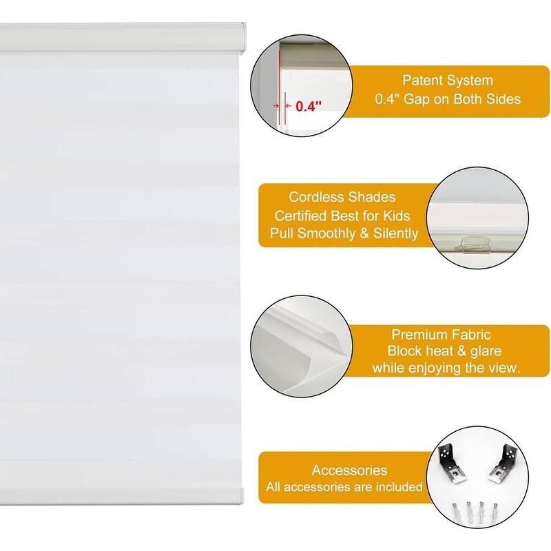 Cordless Zebra Blinds for Windows Free-Stop Roller Windows Shades - 35" W X 64" H