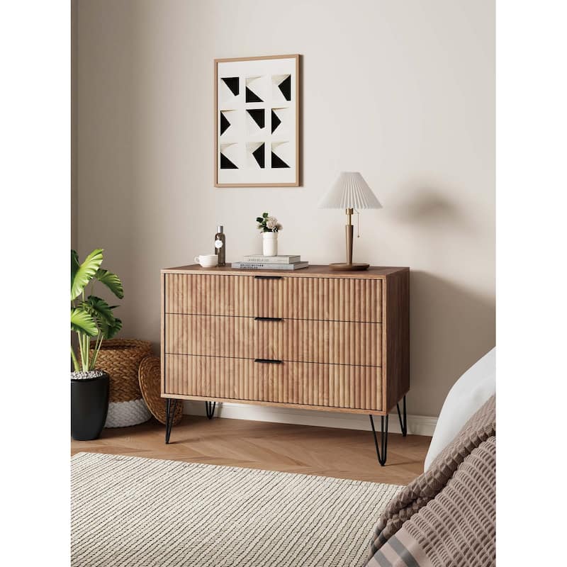 Manhattan Comfort Dumbo Modern 3 Drawer Bedroom Dresser - Golden Brown