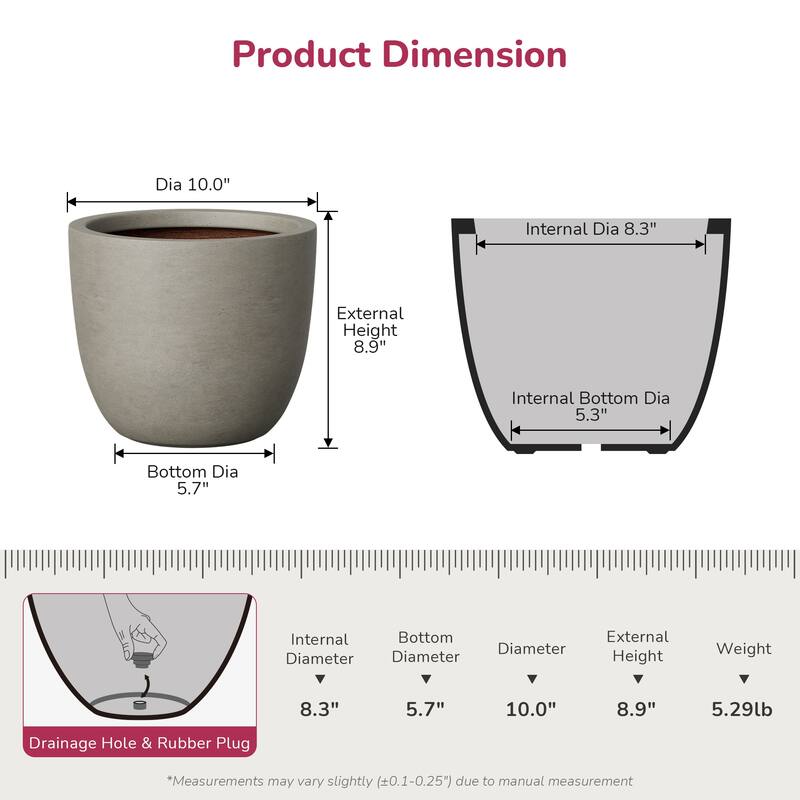 Tall Round Concrete Planter Plant Pot with Drainage Hole