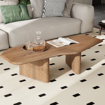 French Country Style Coffee Table Modern Minimalist Coffee Table with Ash Wood Veneer, for Living Rooms